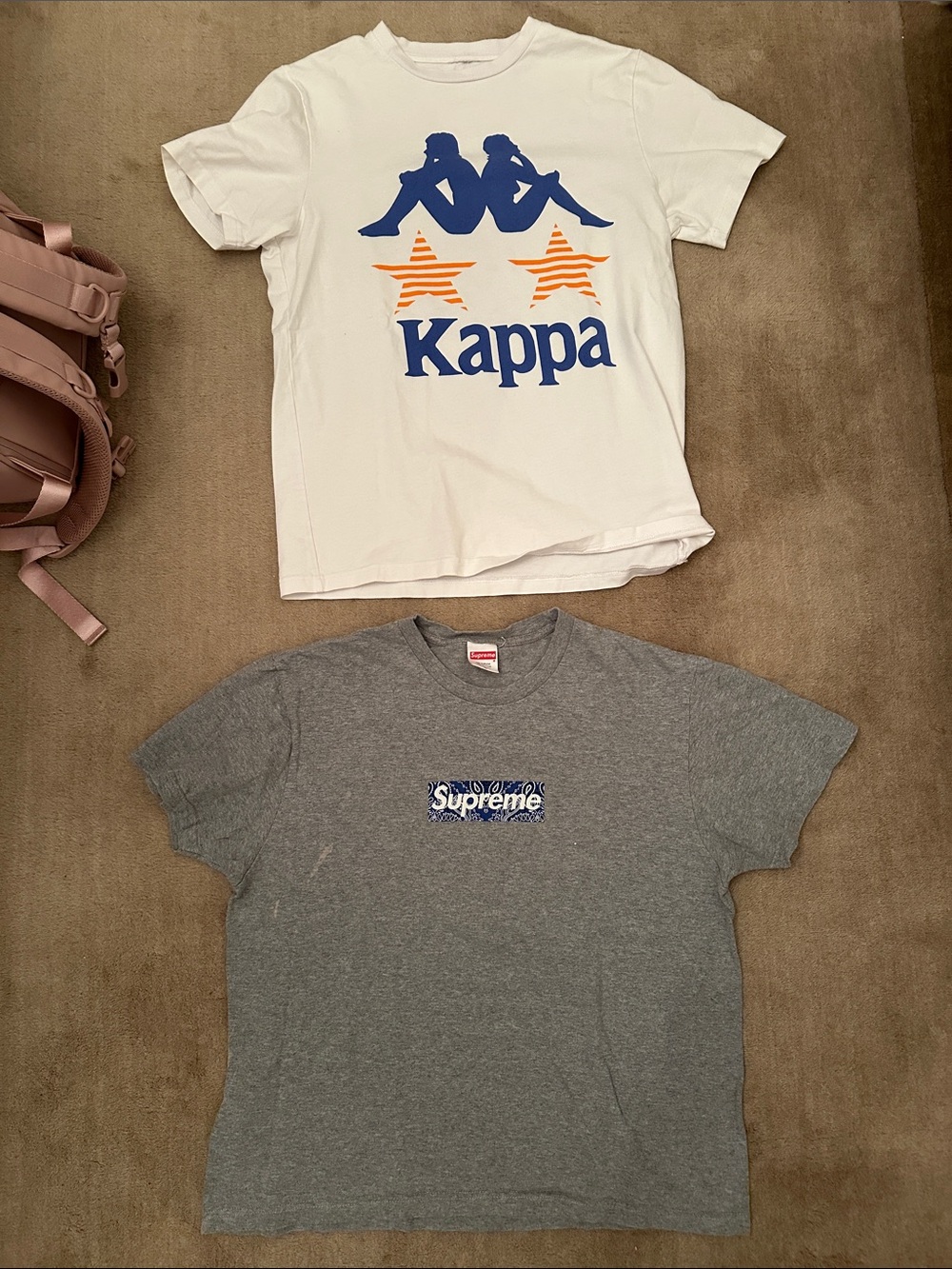 Kappa White Tee with Blue Logo and Orange Stars - boys